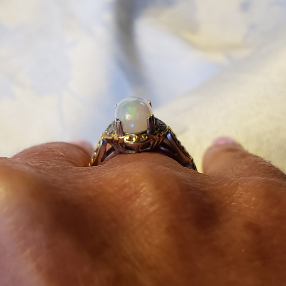 SOLDGorgeous Ethiopian Welo Opal and White Zircon Ring 2.15ctw Sterling Silver - Picture 9 of 14